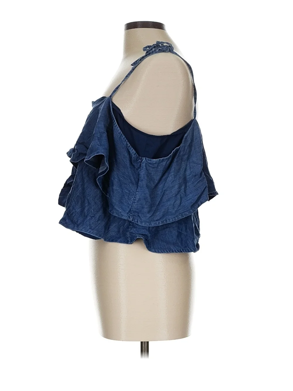 Rachel Zoe Denim Blue Ruffle Tie-Shoulder Crop Camisole